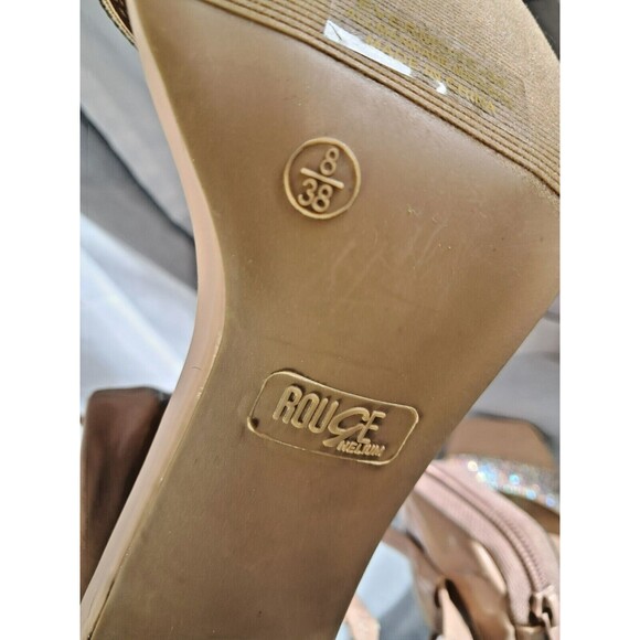 Rouge Pouch Iridescent Rhinestone Heels Square Toe Nude Patent Women's 8 - Picture 13 of 14